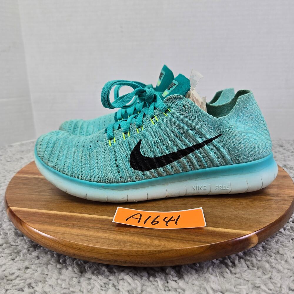 Nike Women 8.5 Free Rn Flyknit Hyper Turquoise Athletic Running Shoes 831070-307
